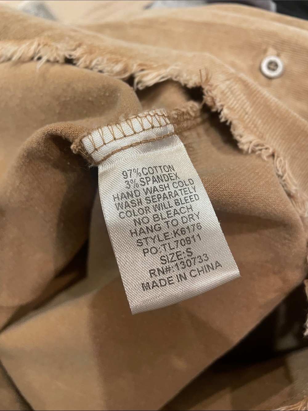 Women's Tan Frayed Button-Front shirt - corduroy western looks - Picture 5 of 5